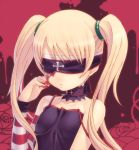  1girl bare_shoulders blindfold blonde_hair blood camisole choker collarbone detached_sleeves gothic long_hair original parted_lips solo strap_slip striped tasaka_shinnosuke twintails upper_body younger 