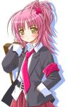  1girl blush hair_ornament hinamori_amu necktie pink_hair plaid plaid_skirt school_uniform serafuku shiumai shugo_chara! siumai skirt solo 
