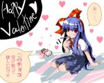  1girl bow furude_rika happy_valentine higurashi_no_naku_koro_ni hime_cut ishiki_(artist) ishiki_(okota) lowres ribbon solo translated valentine 