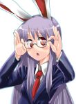  adjusting_glasses animal_ears bespectacled female gengorou glasses long_hair purple_hair rabbit_ears reisen_udongein_inaba touhou 