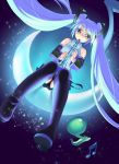  1girl beamed_quavers blue_hair hatsune_miku instrument long_hair musical_note piyodera_mucha quaver recorder solo thigh-highs twintails very_long_hair vocaloid 