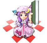  1girl bad_id book bow female foreshortening hair_ribbon hat patchouli_knowledge pink_bow purple_hair ribbon solo touhou tsuyuki tsuyuki_(yukitgraph) violet_eyes 