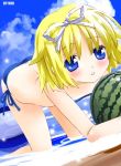  1girl bikini food fruit holding holding_fruit noto_(soranoto) original solo swimsuit watermelon 