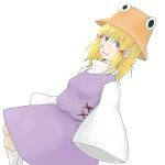  1girl bad_anatomy bad_id blonde_hair eyes female hat moriya_suwako poorly_drawn ribbon short_hair solo touhou 