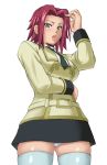  1girl blue_eyes code_geass kallen_stadtfeld kansuke metadora panties pantyshot redhead school_uniform serafuku short_hair thigh-highs underwear zettai_ryouiki 