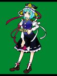  1girl bad_id female green_background green_eyes green_hair hat letterboxed ribbon rod_of_remorse shiki_eiki short_hair solo tan_(tangent) ted_(artist) touhou 