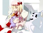  2girls book female flandre_scarlet hat kaede_(sayappa) lap_pillow multiple_girls remilia_scarlet sayappa siblings sisters sleeping touhou wings 