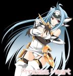  1girl amagai_yukino android blue_hair breasts cleavage elbow_gloves gloves kos-mos kos-mos_ver._4 legwear long_hair red_eyes solo thigh-highs xenosaga xenosaga_episode_iii zettai_ryouiki 