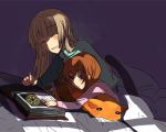  2girls age_difference bed book hime_cut lying mother_and_daughter multiple_girls on_stomach reading sakutarou sora_(efr) umineko_no_naku_koro_ni ushiromiya_maria ushiromiya_rosa 