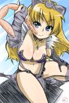  1girl animal_ears armor bikini_armor breasts cat_ears cleavage eating elina female nukunuku queen&#039;s_blade solo 