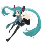 1girl female full_body hatsune_miku long_hair rage rage_(rojiura) simple_background solo spring_onion thigh-highs twintails very_long_hair vocaloid 
