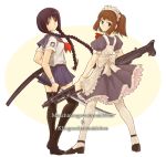  combat_maid gun katana kazu legs machine_gun maid mg42 original school_uniform serafuku sword thigh-highs weapon zettai_ryouiki 