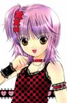  1girl hair_ornament happy hinamori_amu jewelry lace necklace official_art peach-pit pink_hair polka_dot scan shugo_chara! solo tank_top yellow_eyes 