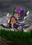  2girls :&gt; angel_(evangelion) battle biting chibi closed_eyes cosplay crying ear_biting eating eva_01 forest giantess laughing long_hair mecha mecha_musume multiple_girls nature neon_genesis_evangelion parody personification pink_hair redhead science_fiction short_hair spoilers tears tickling violet_eyes zeruel 