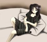  1girl black black_dress black_hair dress fate/stay_night fate_(series) long_legs solo suina tohsaka_rin 