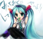  1girl blue_hair hatsune_miku miku_miku_ni_shite_ageru_(vocaloid) solo spring_onion thigh-highs tsuaki_roko twintails vocaloid 