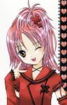  1girl blush hair_ornament happy hinamori_amu official_art one_eye_closed pink_hair scan short_hair shugo_chara! smile solo wink 