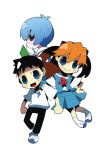  absurdres ayanami_rei black_hair blue_eyes blue_hair book chibi hamamoto_ryuusuke highres ikari_shinji neon_genesis_evangelion orange_hair petit_eva:_evangelion@school red_eyes scan souryuu_asuka_langley 