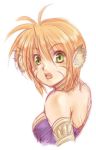  1girl animal_ears breasts breath_of_fire breath_of_fire_ii female green_eyes lowres natsu_minamikaze rinpoo_chuan simple_background sketch solo 