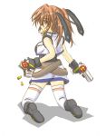  1girl casing_ejection cross_mirage dual_wielding from_behind gloves gun lyrical_nanoha magical_girl mahou_shoujo_lyrical_nanoha mahou_shoujo_lyrical_nanoha_strikers shell_casing solo teana_lanster thigh-highs twintails weapon zero_point 