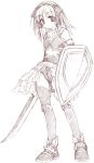  1girl fantasy_earth_zero monochrome pink sketch solo sword thigh-highs warrior weapon yumesato_makura 