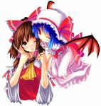  2girls bat_wings biting ear_biting female hakurei_reimu kuroneko_jiji multiple_girls remilia_scarlet touhou wings 