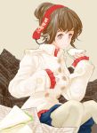  bad_id brown_hair eating fashion food hairband headphones kyuusugi_toku sandwich 