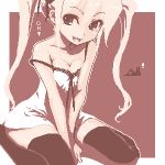  1girl babydoll breasts cleavage lowres monochrome oekaki pink sitting smile solo strap_slip thigh-highs twintails wariza 