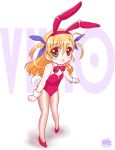  animal_ears bunnysuit heterochromia kairakuen_umenoka lyrical_nanoha mahou_shoujo_lyrical_nanoha mahou_shoujo_lyrical_nanoha_strikers pantyhose rabbit_ears vivio 