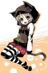  1girl animal_ears animal_hood azuki_akizuki cat_hood havemoon hood oekaki original solo striped striped_legwear tail thigh-highs 