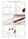  (o)_(o) apartment building comic from_above greyscale highres horns kantai_collection long_hair mittens monochrome moomin muppo northern_ocean_hime sazanami_konami scarf shinkaisei-kan snowing snowman translation_request 