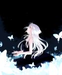  1girl black_dress butterfly dress expressionless floating_hair kannuki_hisui long_hair looking_up original parted_lips profile solo white_hair 