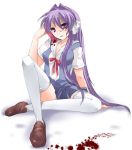  blood clannad fujibayashi_kyou kurohara_yuu long_hair school_uniform serafuku thigh-highs zettai_ryouiki 