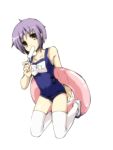  1girl innertube nagato_yuki name_tag one-piece_swimsuit popsicle sakura_noel school_swimsuit solo suzumiya_haruhi_no_yuuutsu swimsuit thigh-highs 