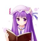  1girl book crescent female hat long_hair maroppe patchouli_knowledge purple_hair solo touhou violet_eyes 