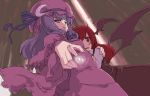  2girls bat_wings crescent female hat head_wings hug koakuma multiple_girls necktie oekaki patchouli_knowledge purple_hair red_eyes redhead sakuraba_yuuki scared sketch the_embodiment_of_scarlet_devil touhou vest violet_eyes wings 