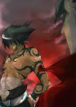  age_difference bandage black_hair bodypaint father_and_son grin joe_(tengen_toppa_gurren-lagann) joe_(ttgl) kamina male_focus shirtless smile soyoking tengen_toppa_gurren_lagann 