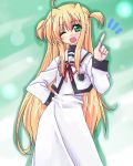  00s 1girl ;d ahoge arisa_bannings blush capelet contrapposto ichino index_finger_raised long_sleeves looking_at_viewer lowres lyrical_nanoha mahou_shoujo_lyrical_nanoha one_eye_closed open_mouth red_ribbon ribbon school_uniform sidelocks smile solo standing two_side_up violet_eyes 