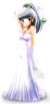  1girl bare_shoulders breasts bride cleavage collarbone dress looking_at_viewer mar_(artist) marneko simple_background solo standing veil wedding_dress white_background white_dress 