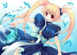  1girl bird blonde_hair breasts large_breasts pointy_ears red_eyes solo twintails uemoto_masato 