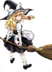  apron blonde_hair bow braid broom broom_riding female kirisame_marisa osakana_(denpa_yun&#039;yun) touhou 