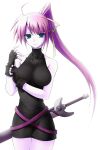  1girl adjusting_clothes adjusting_gloves aoi_wakusei bare_shoulders breasts dress gloves huge_breasts large_breasts levantine long_hair lyrical_nanoha mahou_shoujo_lyrical_nanoha mahou_shoujo_lyrical_nanoha_a&#039;s mahou_shoujo_lyrical_nanoha_strikers ponytail signum skin_tight solo sword very_long_hair weapon whip_sword 