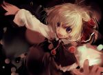 1girl blonde_hair fangs female hair_ribbon nokishita outstretched_arms red_eyes ribbon rumia short_hair solo spread_arms the_embodiment_of_scarlet_devil touhou youkai 
