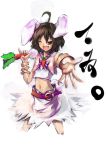  1girl ahoge alternate_costume animal_ears carrot character_name cropped_legs female inaba_tewi midriff navel one_eye_closed open_mouth rabbit_ears shimadoriru solo touhou 