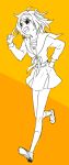  1girl kurosuke_(nora) kurosuke_shiro monochrome orange_background school_uniform serafuku solo suzumiya_haruhi suzumiya_haruhi_no_yuuutsu 