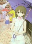  3girls amami_haruka hagiwara_yukiho idolmaster multiple_girls papercrown rain takatsuki_yayoi twintails umbrella 