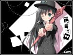  1girl amesarasa chiyokawa_rin closed_umbrella hat highres kantoku one_eye_closed solo umbrella wallpaper wink 