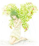  1girl barefoot closed_eyes fairy green_hair happy original plant_girl rain solo torazou wet wet_clothes 