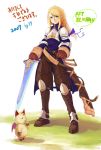  29_(artist) agrias_oaks armor blonde_hair blue_eyes braid final_fantasy final_fantasy_tactics long_hair moogle single_braid sword weapon 