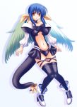  1girl arc_system_works asymmetrical_wings bare_shoulders blue_hair dizzy guilty_gear jounoji red_eyes ribbon solo tail tail_ribbon thigh-highs wings 